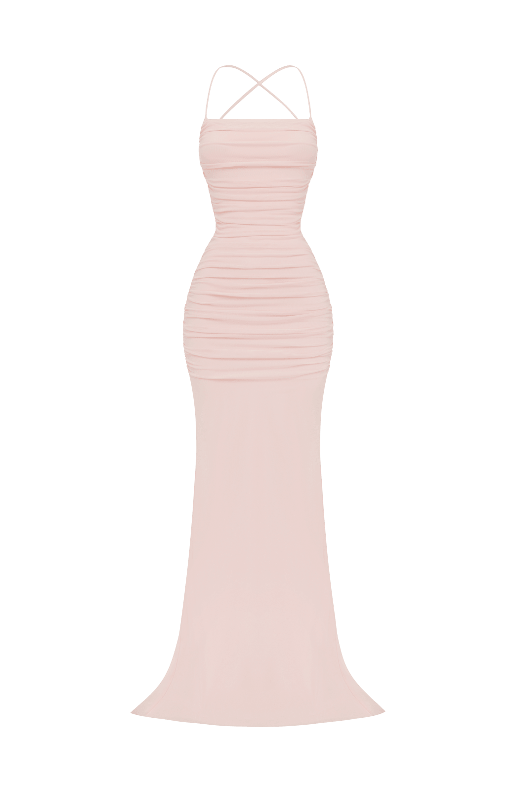 Vestido largo ZARIA rosa claro con tirantes cruzados en la espalda y falda entallada