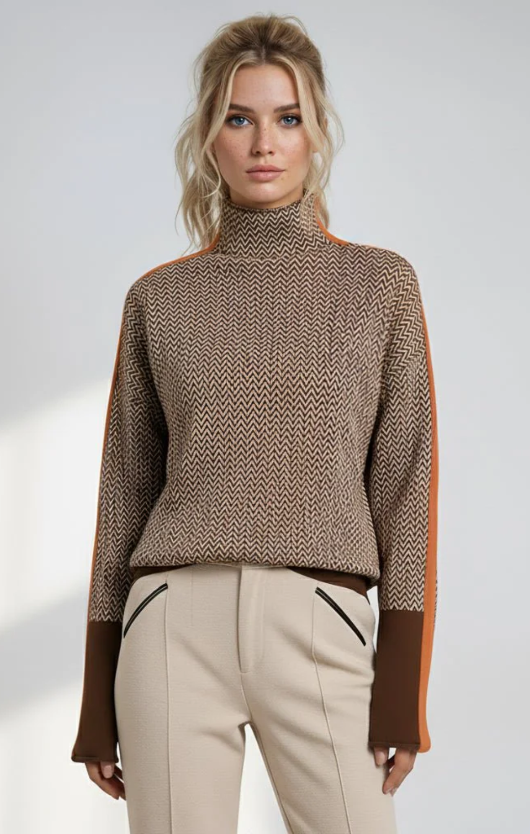 Susana - Jersey de cuello alto con rayas en contraste