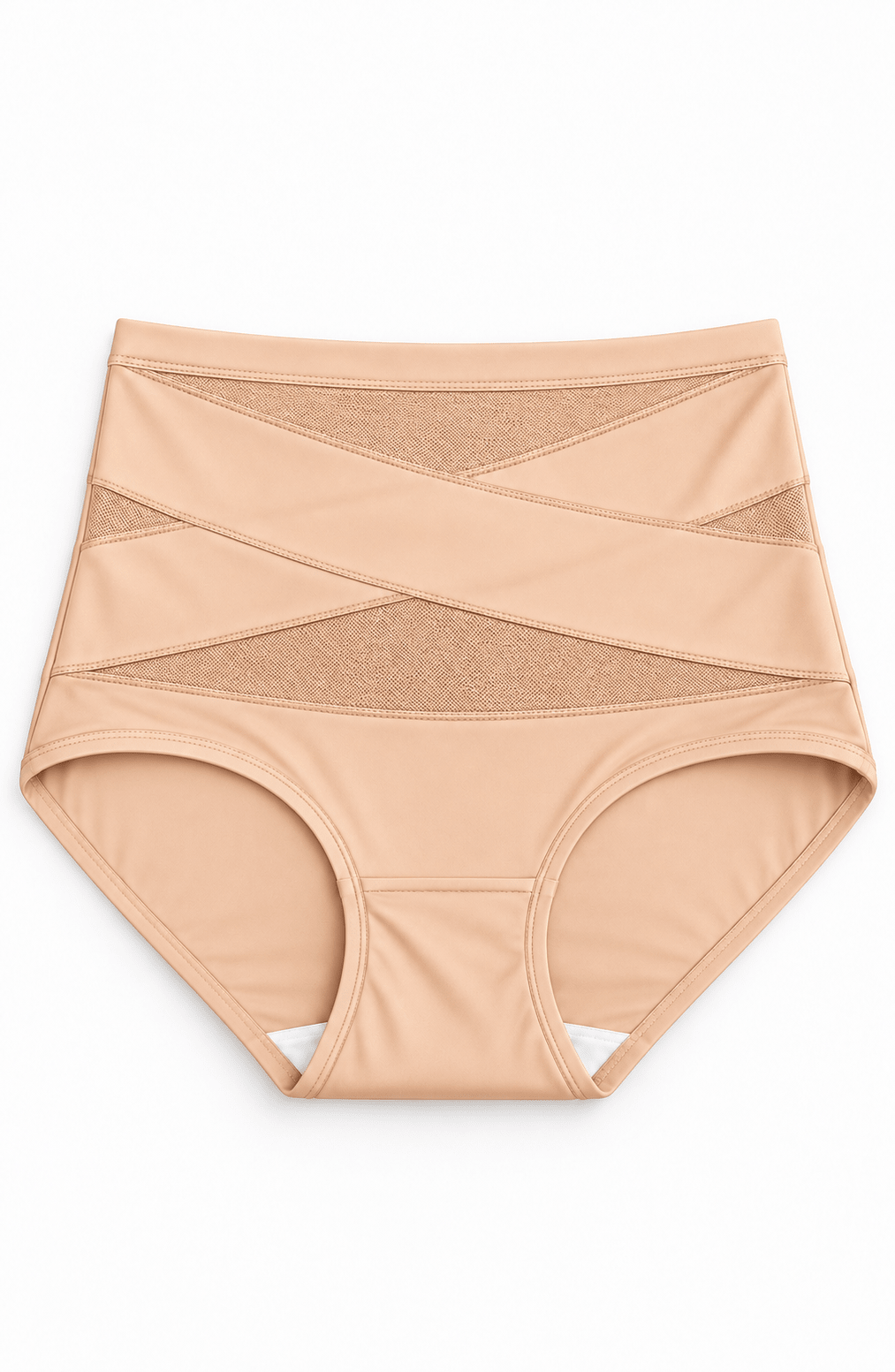 Braguita moldeadora de cintura alta en color carne/beige, con panel cruzado elástico.