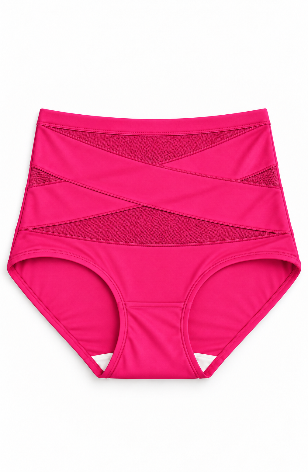 Braguita moldeadora de cintura alta en rosa fucsia, con panel cruzado y costuras planas.
