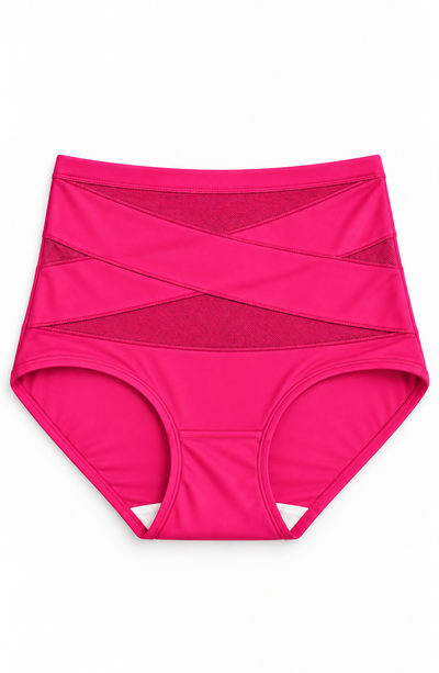 Braguita moldeadora de cintura alta en rosa fucsia, con panel cruzado y costuras planas.