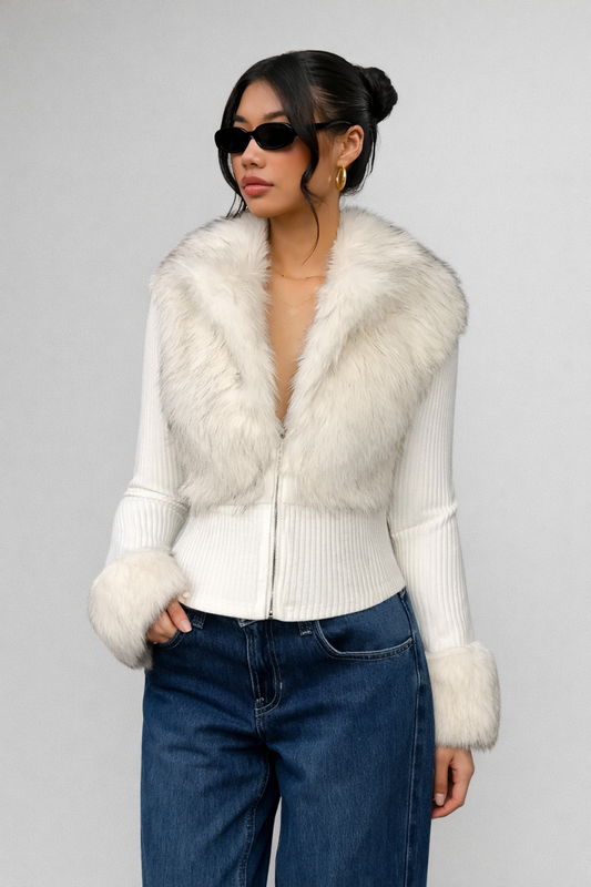 Mercedes | Chaqueta de punto con cuello de pelo