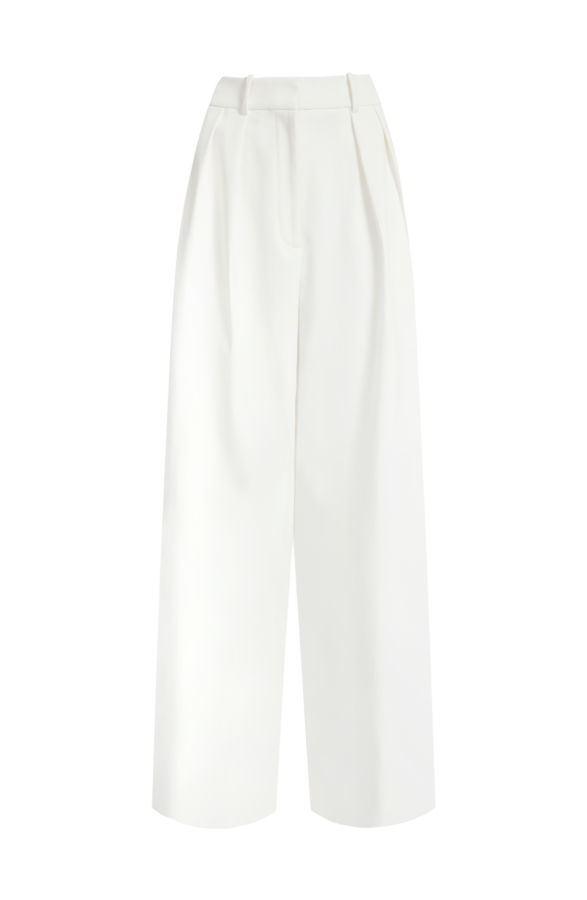 Pantalón marfil de pierna ancha con cintura alta y pliegues frontales