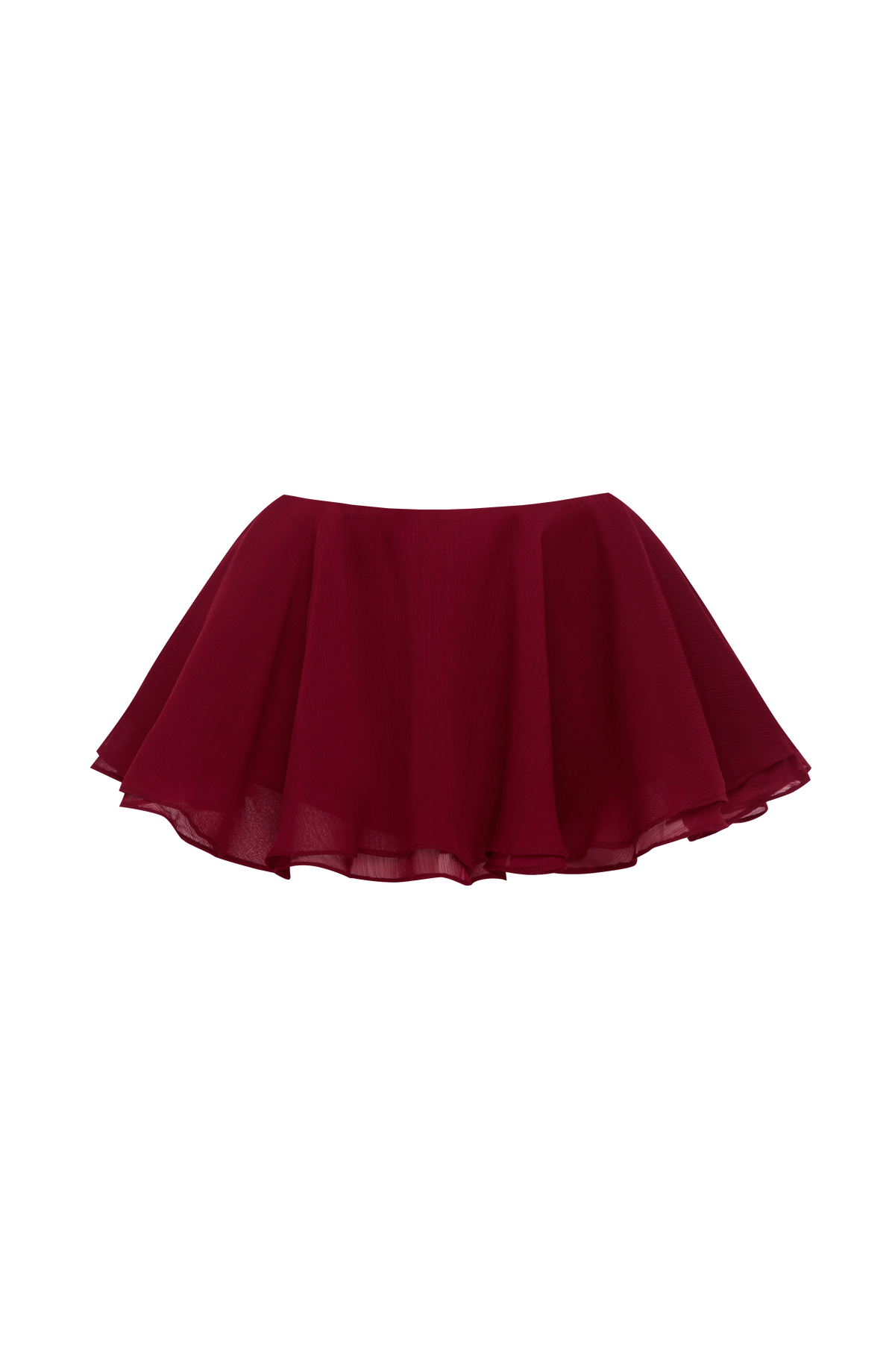 Falda pantalón burdeos con bajo ondulado y falda de tul con volumen