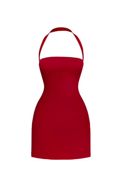 Vestido rojo vino sin mangas, falda recta tipo mini