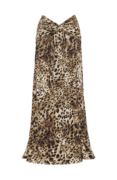 Falda larga de leopardo con lazo en la cintura y caída suelta