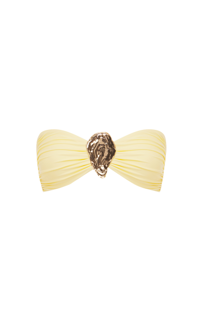 Broche ovalado plateado del top de bikini bandeau amarillo limón